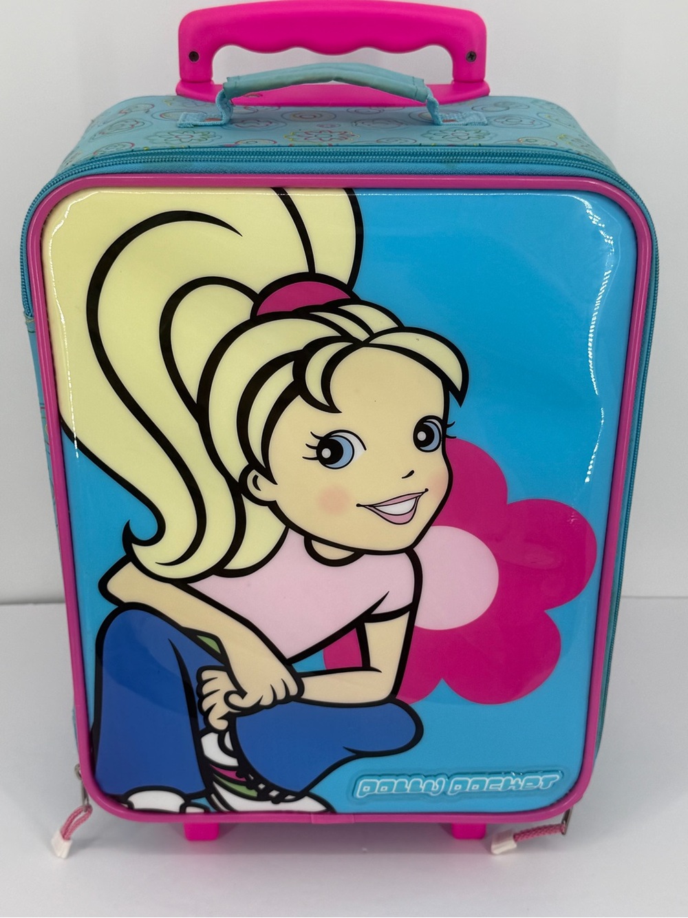 Polly Pocket Blue Pink Vintage Child Size Suitcase Rolling Luggage Travel Bag